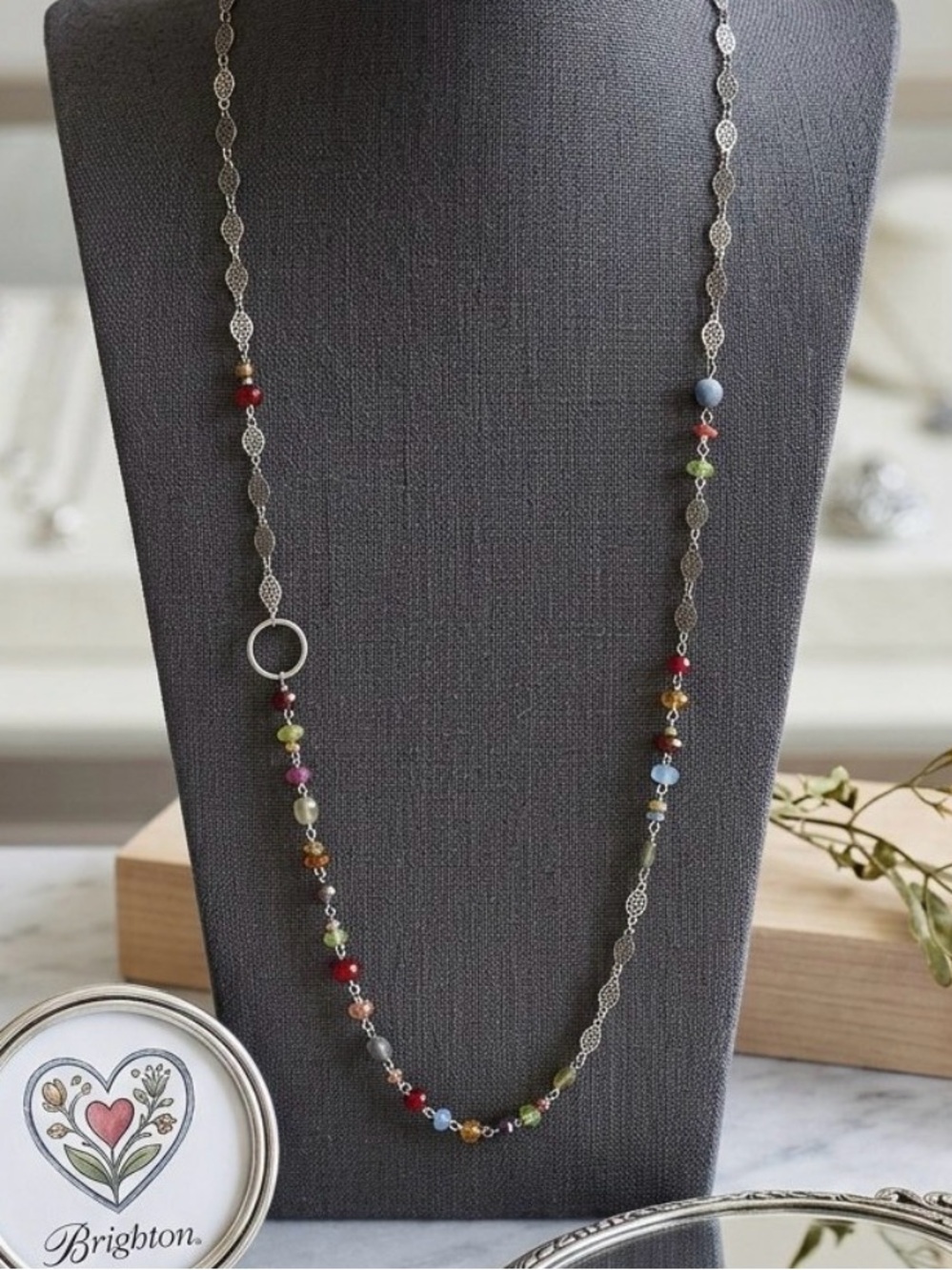 Brighton Retired "Rachel" Garden Girl Beaded Link Necklace - Multicolor & Silver